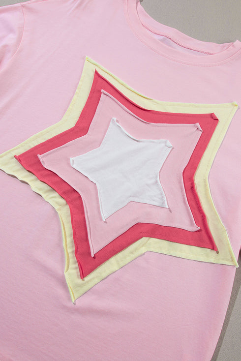 Oversized Star Applique Half Sleeve Drop Shoulder Cotton Tee