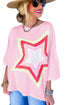 Oversized Star Applique Half Sleeve Drop Shoulder Cotton Tee