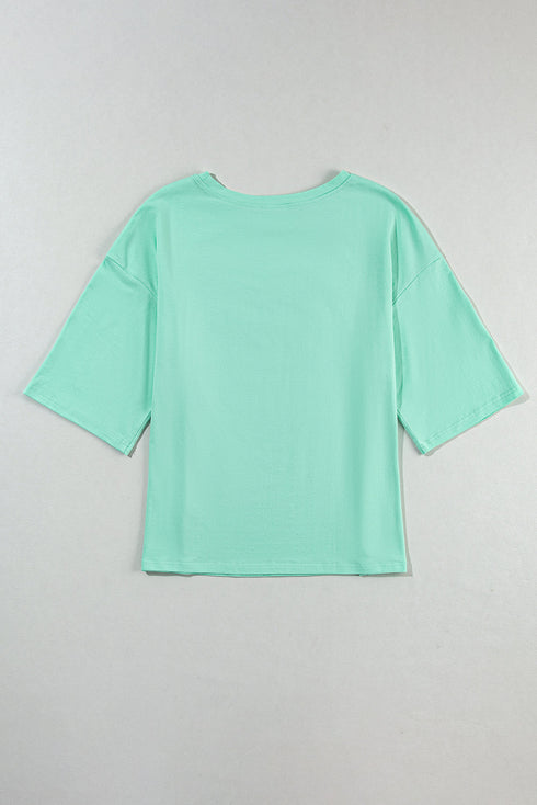 Oversized Star Applique Half Sleeve Drop Shoulder Cotton Tee