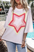 Oversized Star Applique Half Sleeve Drop Shoulder Cotton Tee
