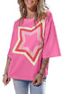 Oversized Star Applique Half Sleeve Drop Shoulder Cotton Tee