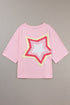Oversized Star Applique Half Sleeve Drop Shoulder Cotton Tee