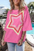 Oversized Star Applique Half Sleeve Drop Shoulder Cotton Tee