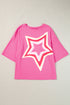 Oversized Star Applique Half Sleeve Drop Shoulder Cotton Tee