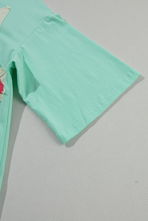 Oversized Star Applique Half Sleeve Drop Shoulder Cotton Tee