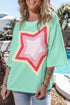 Oversized Star Applique Half Sleeve Drop Shoulder Cotton Tee