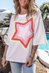 Oversized Star Applique Half Sleeve Drop Shoulder Cotton Tee
