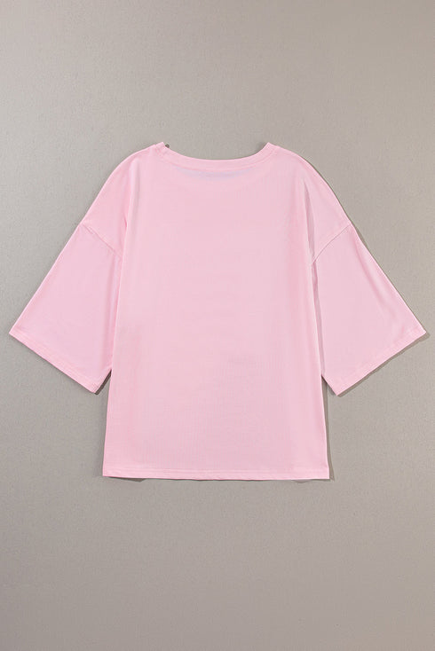 Oversized Star Applique Half Sleeve Drop Shoulder Cotton Tee