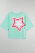 Oversized Star Applique Half Sleeve Drop Shoulder Cotton Tee