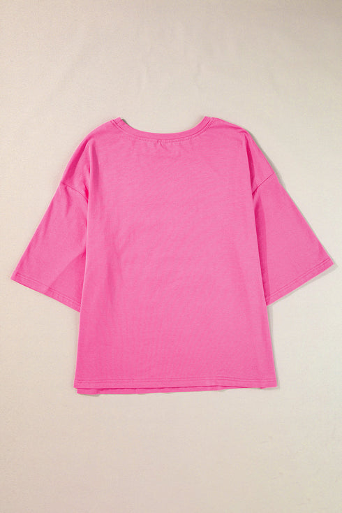 Oversized Star Applique Half Sleeve Drop Shoulder Cotton Tee