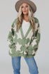 Oversized Star Pattern Button Front V Neck Knit Cardigan
