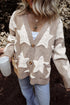Oversized Star Pattern Button Front V Neck Knit Cardigan