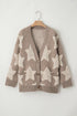 Oversized Star Pattern Button Front V Neck Knit Cardigan
