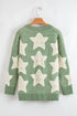 Oversized Star Pattern Button Front V Neck Knit Cardigan
