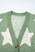 Oversized Star Pattern Button Front V Neck Knit Cardigan