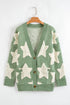 Oversized Star Pattern Button Front V Neck Knit Cardigan