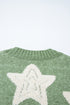 Oversized Star Pattern Button Front V Neck Knit Cardigan