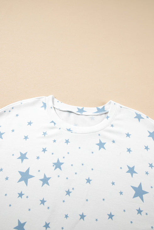 Oversized Star Print Drop Shoulder Lounge Tee