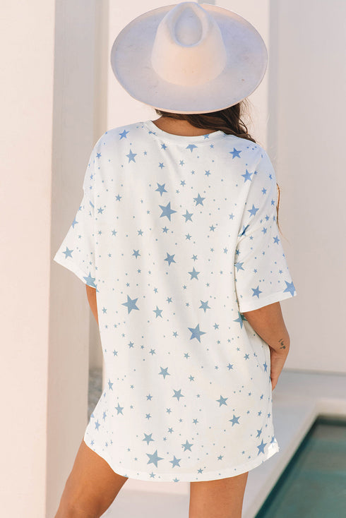 Oversized Star Print Drop Shoulder Lounge Tee