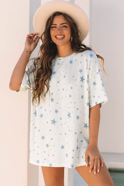 Oversized Star Print Drop Shoulder Lounge Tee