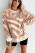 Oversized Striped Crew Neck Side Slit Sweatshirt