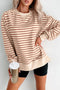 Oversized Striped Crew Neck Side Slit Sweatshirt