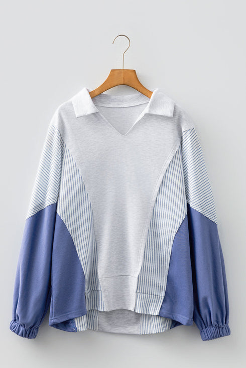 Oversized Striped Dolman Sleeve Collared Button Down Shirt