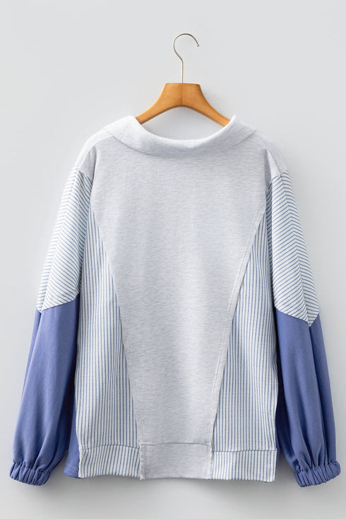 Oversized Striped Dolman Sleeve Collared Button Down Shirt