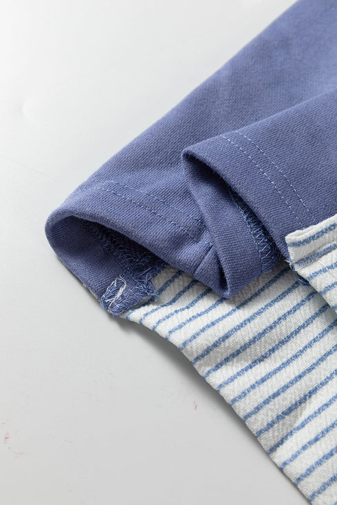 Oversized Striped Dolman Sleeve Collared Button Down Shirt