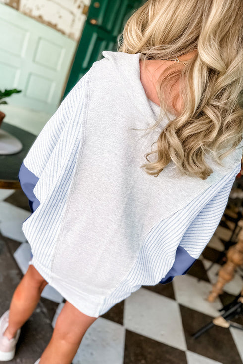Oversized Striped Dolman Sleeve Collared Button Down Shirt