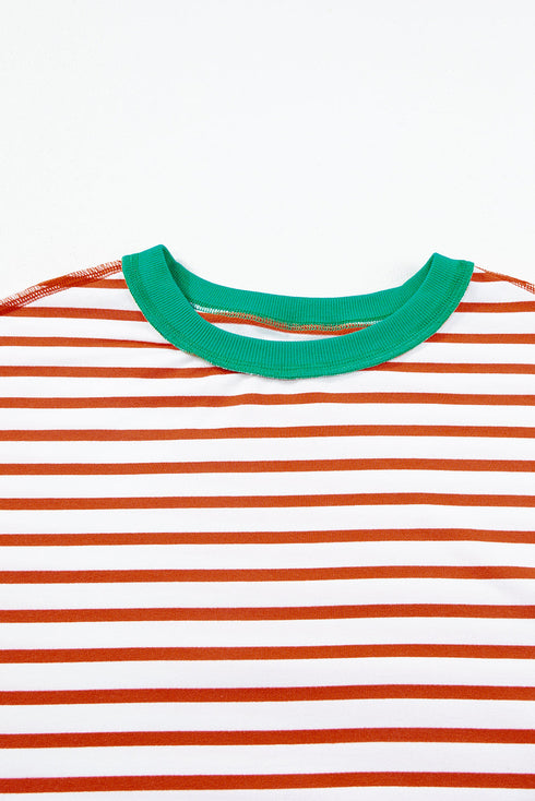 Oversized Striped Exposed Seam High Low Hem Top