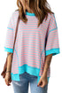 Oversized Striped Exposed Seam High Low Hem Top
