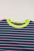 Oversized Striped Exposed Seam High Low Hem Top