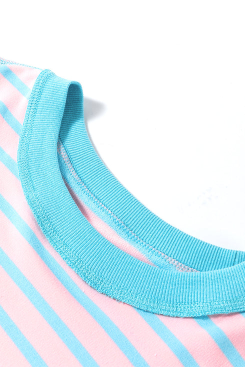 Oversized Striped Exposed Seam High Low Hem Top