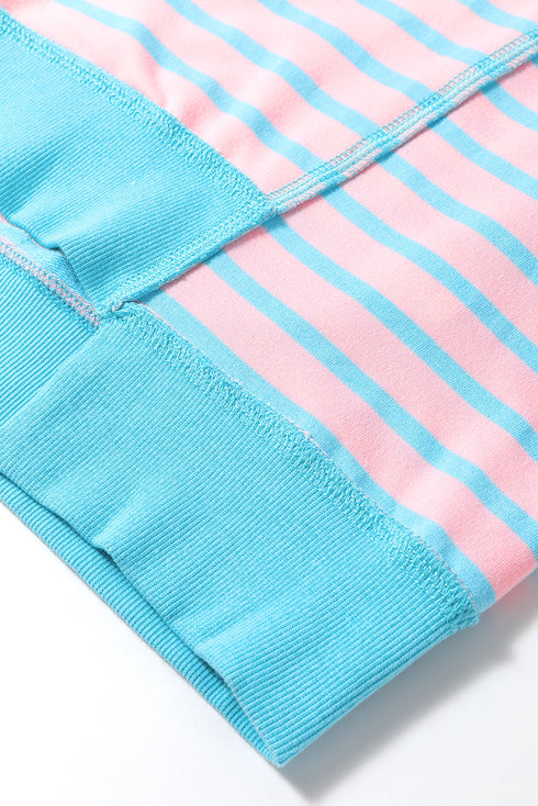 Oversized Striped Exposed Seam High Low Hem Top