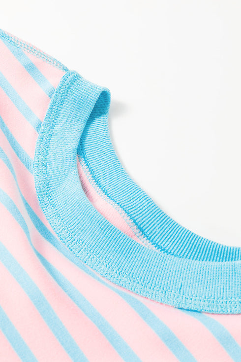 Oversized Striped Exposed Seam High Low Hem Top
