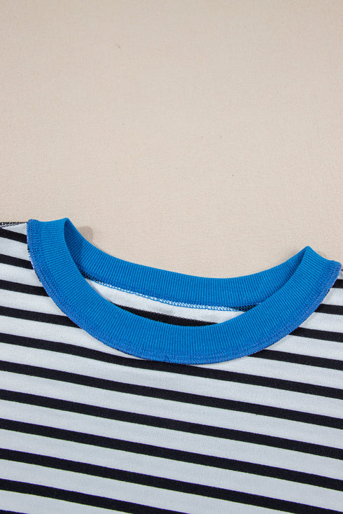Oversized Striped Exposed Seam High Low Hem Top