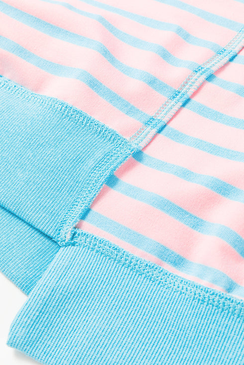 Oversized Striped Exposed Seam High Low Hem Top