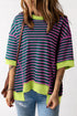 Oversized Striped Exposed Seam High Low Hem Top
