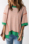 Oversized Striped Exposed Seam High Low Hem Top