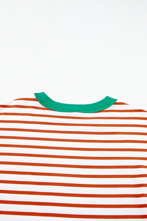 Oversized Striped Exposed Seam High Low Hem Top