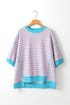 Oversized Striped Exposed Seam High Low Hem Top