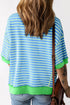 Oversized Striped Exposed Seam High Low Hem Top