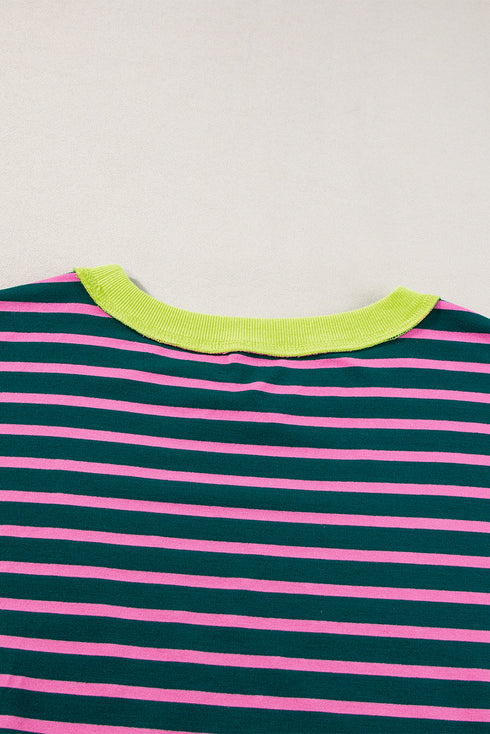 Oversized Striped Exposed Seam High Low Hem Top