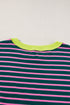 Oversized Striped Exposed Seam High Low Hem Top