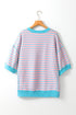 Oversized Striped Exposed Seam High Low Hem Top