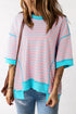 Oversized Striped Exposed Seam High Low Hem Top