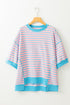 Oversized Striped Exposed Seam High Low Hem Top
