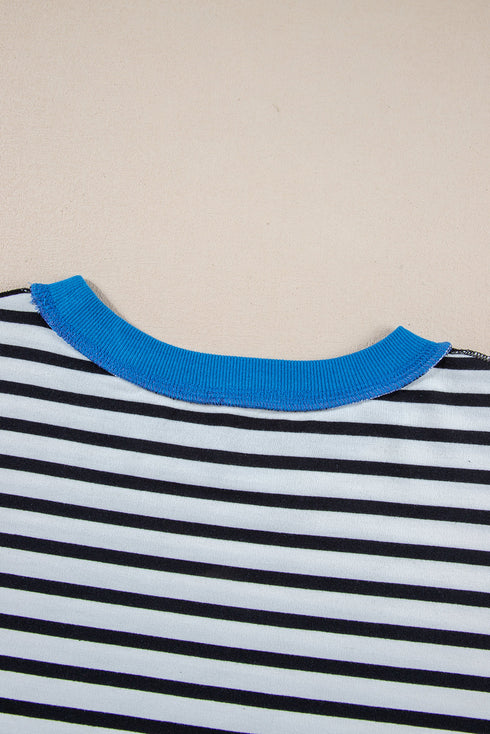 Oversized Striped Exposed Seam High Low Hem Top