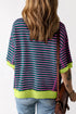 Oversized Striped Exposed Seam High Low Hem Top